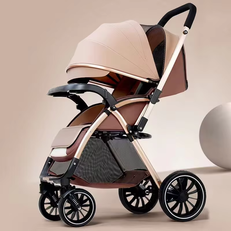 Bi-directional High Landscape Baby Stroller Can Sit or Lie Down Four Wheel Shock Absorber Stroller Lightweight Foldable Handcart