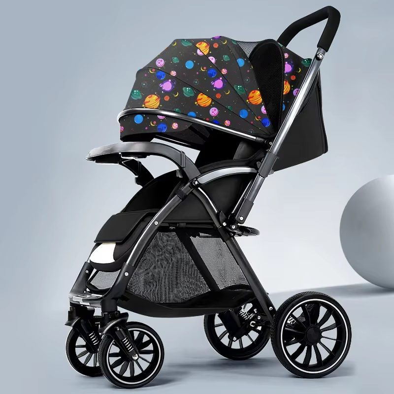 Bi-directional High Landscape Baby Stroller Can Sit or Lie Down Four Wheel Shock Absorber Stroller Lightweight Foldable Handcart