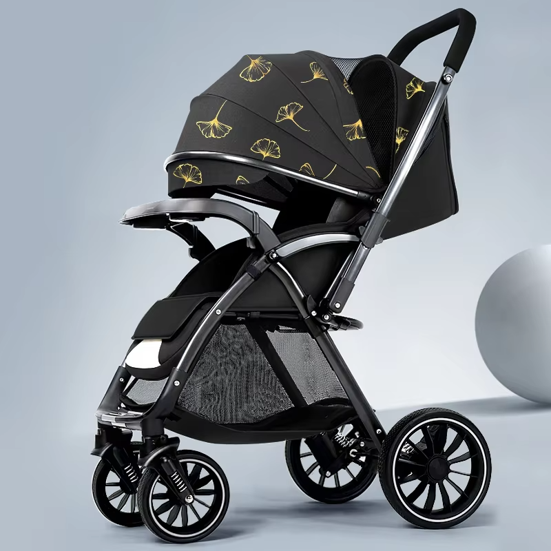Bi-directional High Landscape Baby Stroller Can Sit or Lie Down Four Wheel Shock Absorber Stroller Lightweight Foldable Handcart