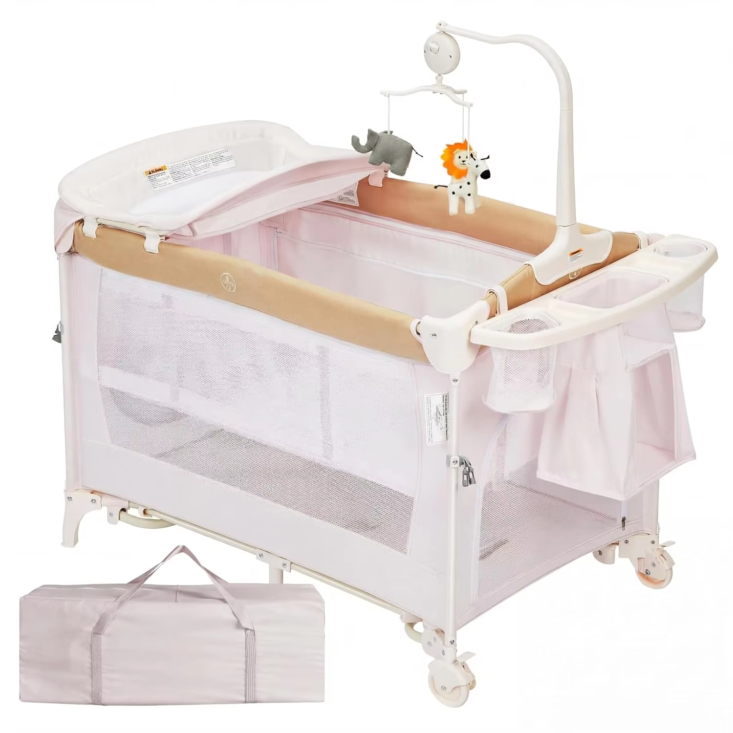 5-in-1 Playard for Babies with Bassinet, Changing Station,Portable Crib & Playpen, Breathable Mesh,Firm Mattress & One-Hand Fold
