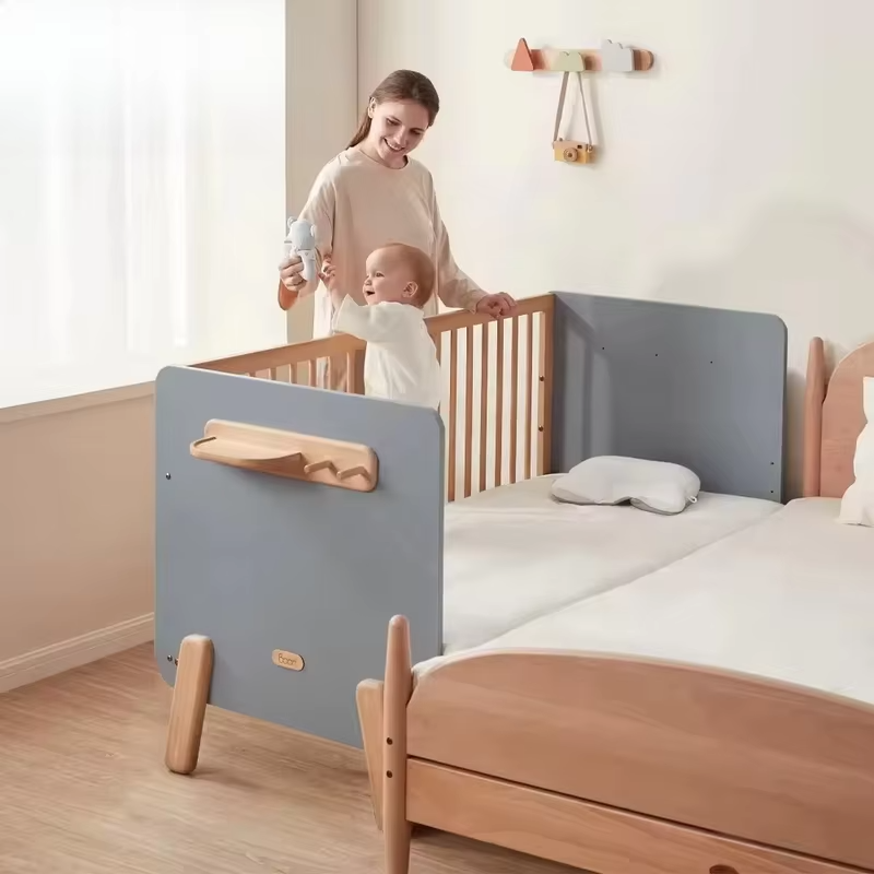 Newborn beautiful 2-in-1 crib Multifunctional wooden crib Crib Children's furniture Walking bed