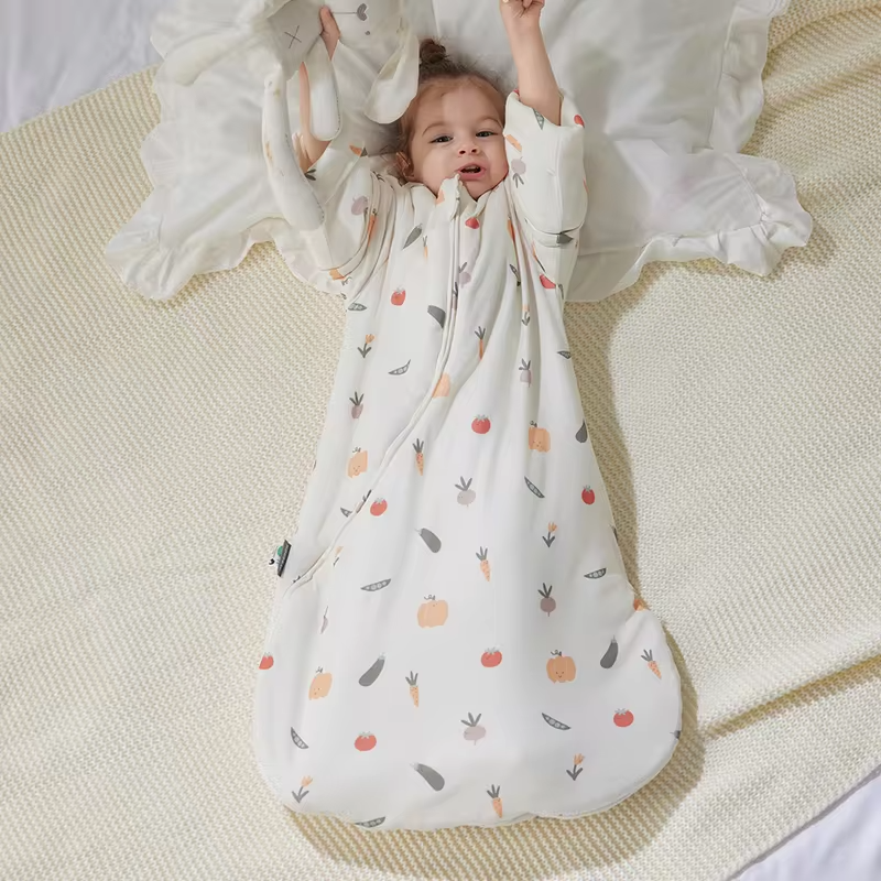 0-24 Months Baby Sleeping Bag With Removeable Sleeves Anti-Kick Blanket Wearable Baby Sleepsacks Beige Printed For Girls Boys