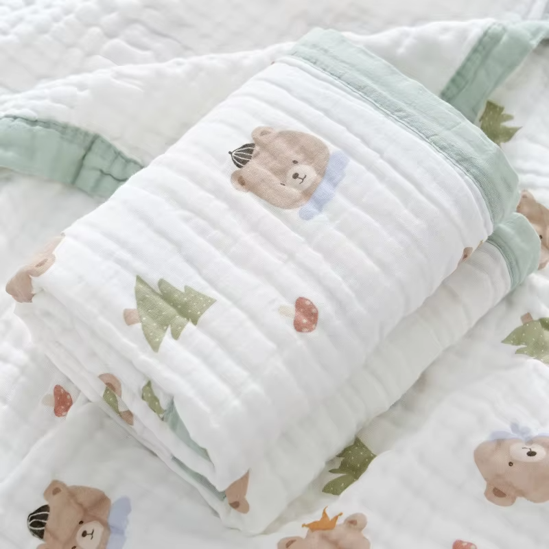 Baby Blankets 6 Layers 100% Cotton Gauze Breathable Infant Wrap Soft Absorbent Newborn Swaddle Blankets Cartoon Baby Bath Towel