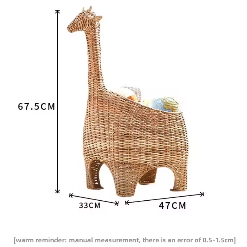 Handwoven Rattan Giraffe Storage Basket Creative Kids Toy Organizer for Bedroom Multifunctional Snack Bin Home Sundries Basket