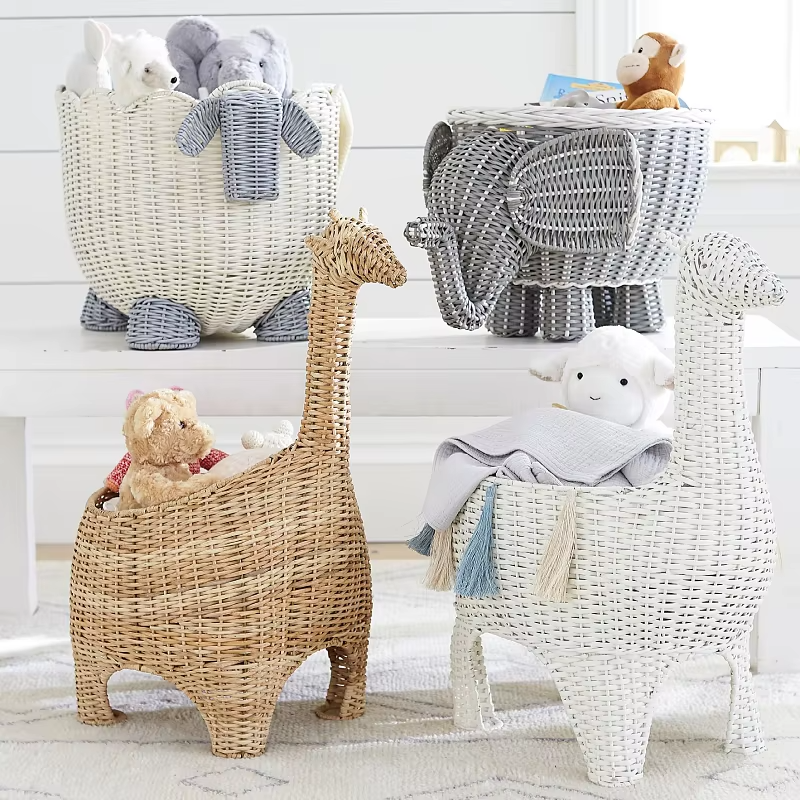 Handwoven Rattan Giraffe Storage Basket Creative Kids Toy Organizer for Bedroom Multifunctional Snack Bin Home Sundries Basket