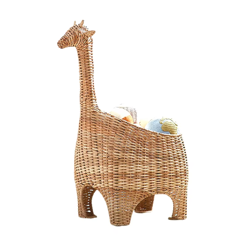 Handwoven Rattan Giraffe Storage Basket Creative Kids Toy Organizer for Bedroom Multifunctional Snack Bin Home Sundries Basket