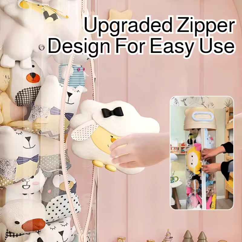 【Dustproof & Cute Cartoon】Large Plush Toy Storage Bucket - Doll Organizer Barrel for Kids Room, Foldable & Easy to Clean