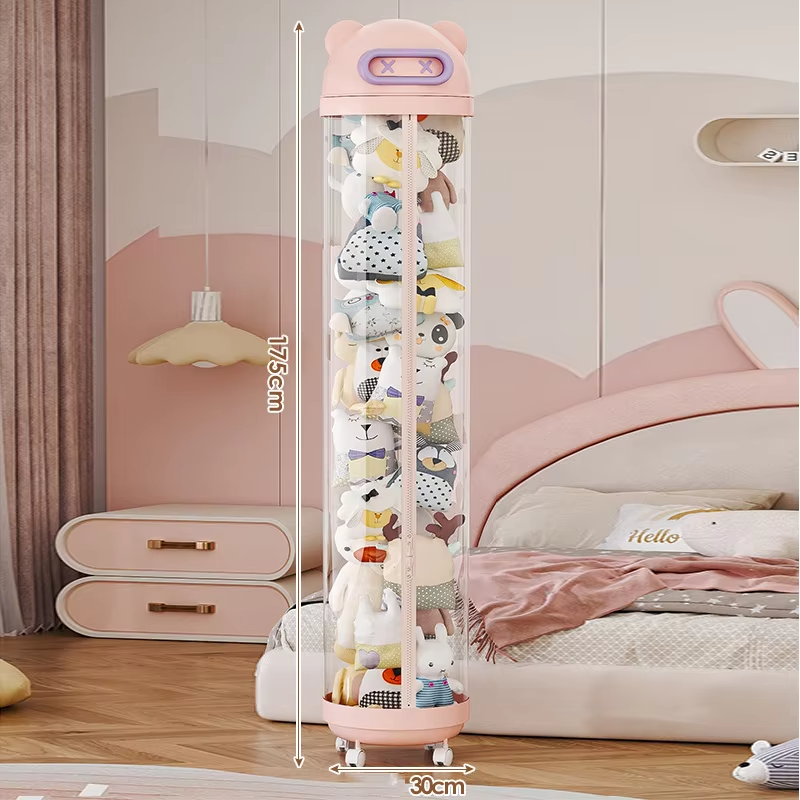 【Dustproof & Cute Cartoon】Large Plush Toy Storage Bucket - Doll Organizer Barrel for Kids Room, Foldable & Easy to Clean