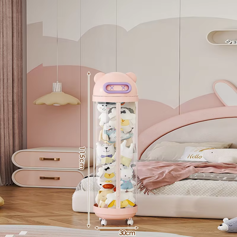 【Dustproof & Cute Cartoon】Large Plush Toy Storage Bucket - Doll Organizer Barrel for Kids Room, Foldable & Easy to Clean