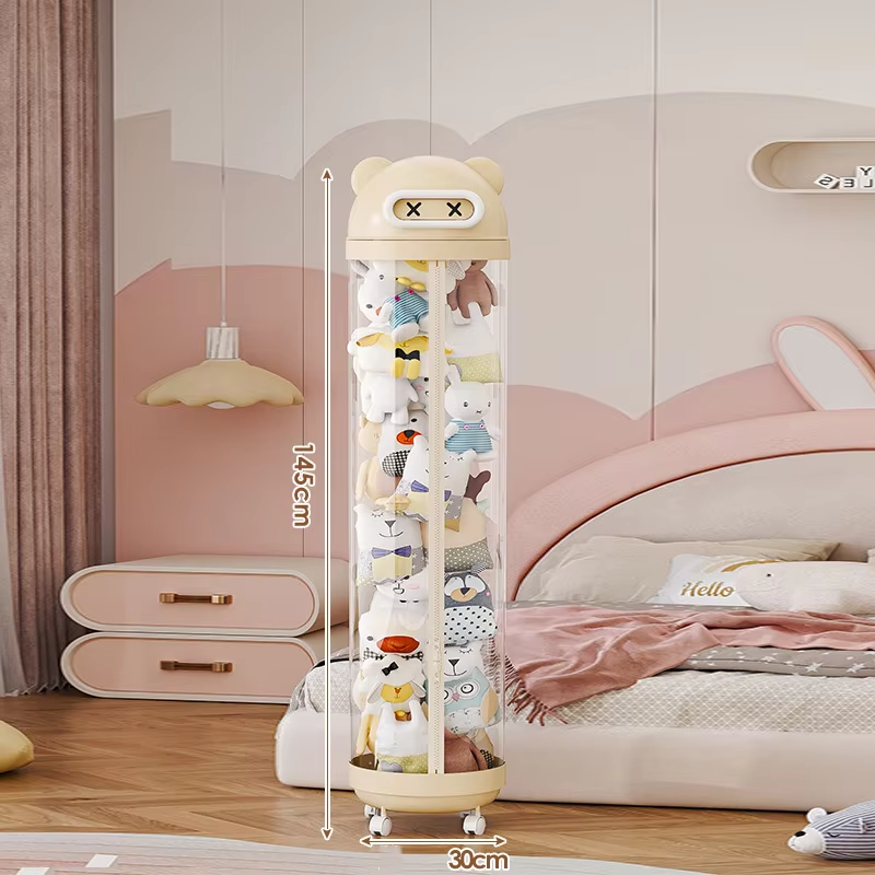 【Dustproof & Cute Cartoon】Large Plush Toy Storage Bucket - Doll Organizer Barrel for Kids Room, Foldable & Easy to Clean