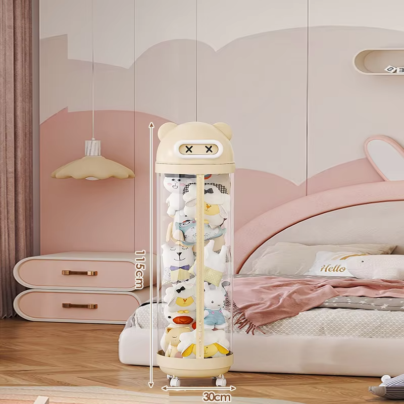 【Dustproof & Cute Cartoon】Large Plush Toy Storage Bucket - Doll Organizer Barrel for Kids Room, Foldable & Easy to Clean