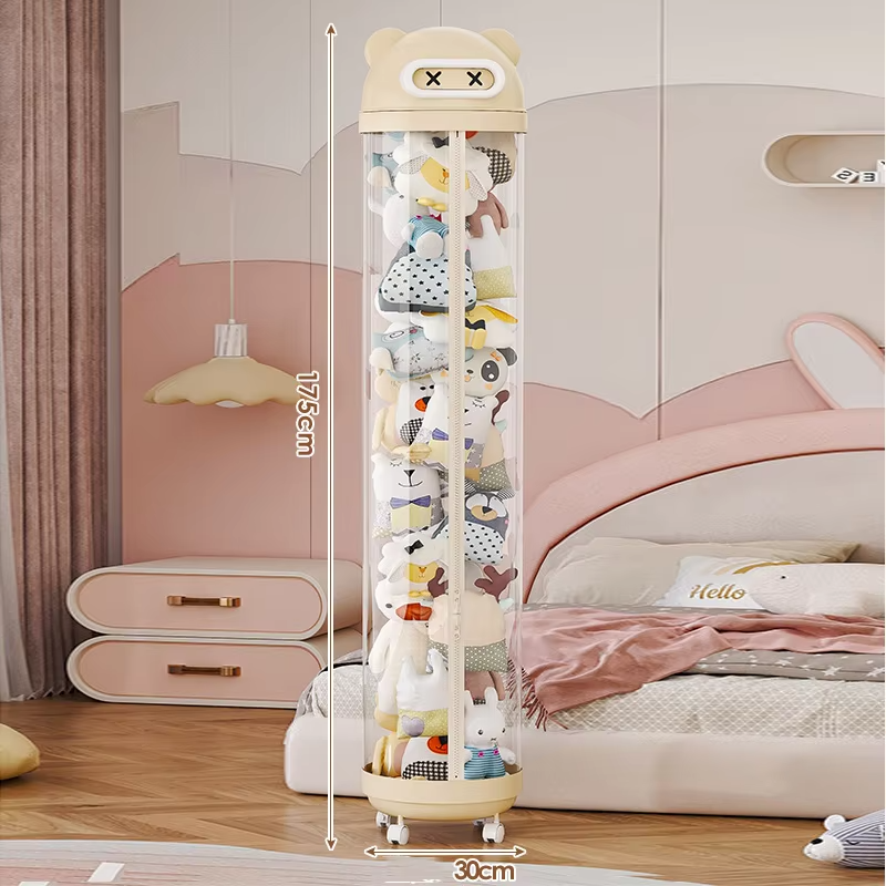 【Dustproof & Cute Cartoon】Large Plush Toy Storage Bucket - Doll Organizer Barrel for Kids Room, Foldable & Easy to Clean
