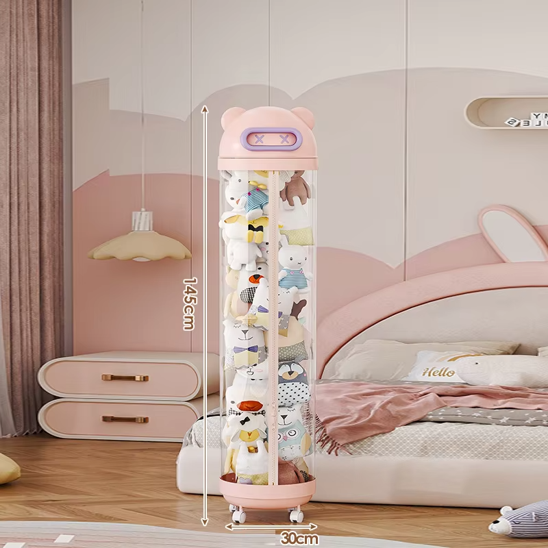 【Dustproof & Cute Cartoon】Large Plush Toy Storage Bucket - Doll Organizer Barrel for Kids Room, Foldable & Easy to Clean