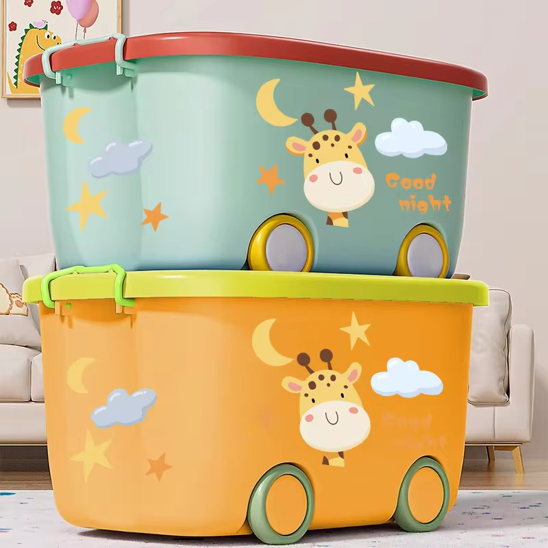 Large Cartoon Toy Box for Kids with Wheels Heavy Duty Toy Chest for Boys & Girls Storage Organizer Toy Bins for Living Room