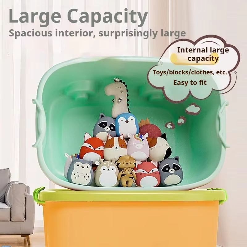 Large Cartoon Toy Box for Kids with Wheels Heavy Duty Toy Chest for Boys & Girls Storage Organizer Toy Bins for Living Room