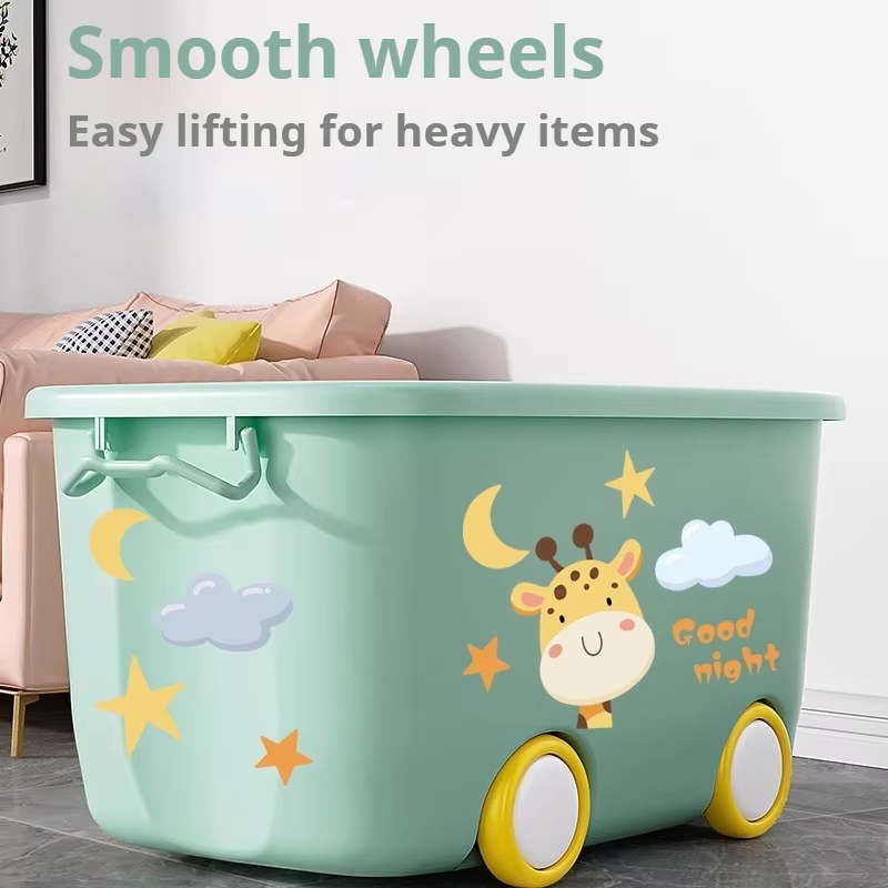 Large Cartoon Toy Box for Kids with Wheels Heavy Duty Toy Chest for Boys & Girls Storage Organizer Toy Bins for Living Room