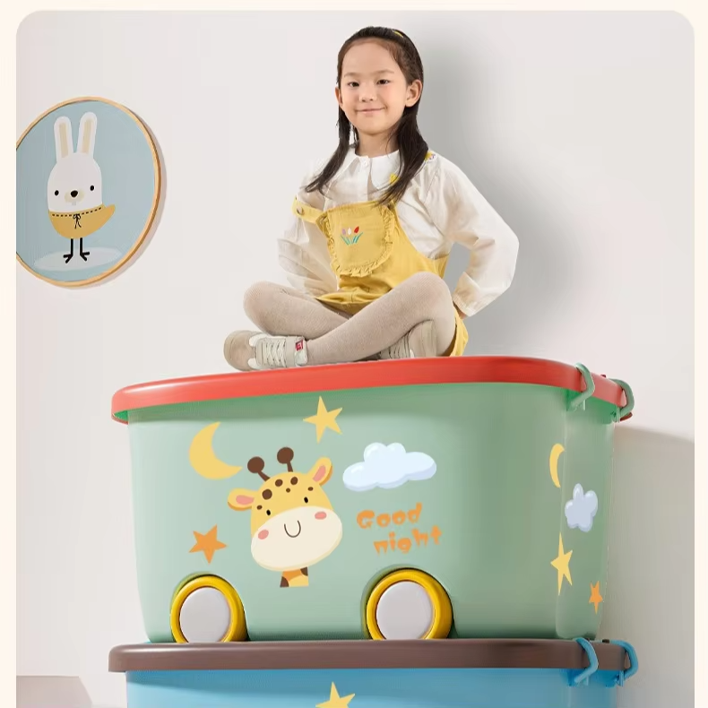Large Cartoon Toy Box for Kids with Wheels Heavy Duty Toy Chest for Boys & Girls Storage Organizer Toy Bins for Living Room