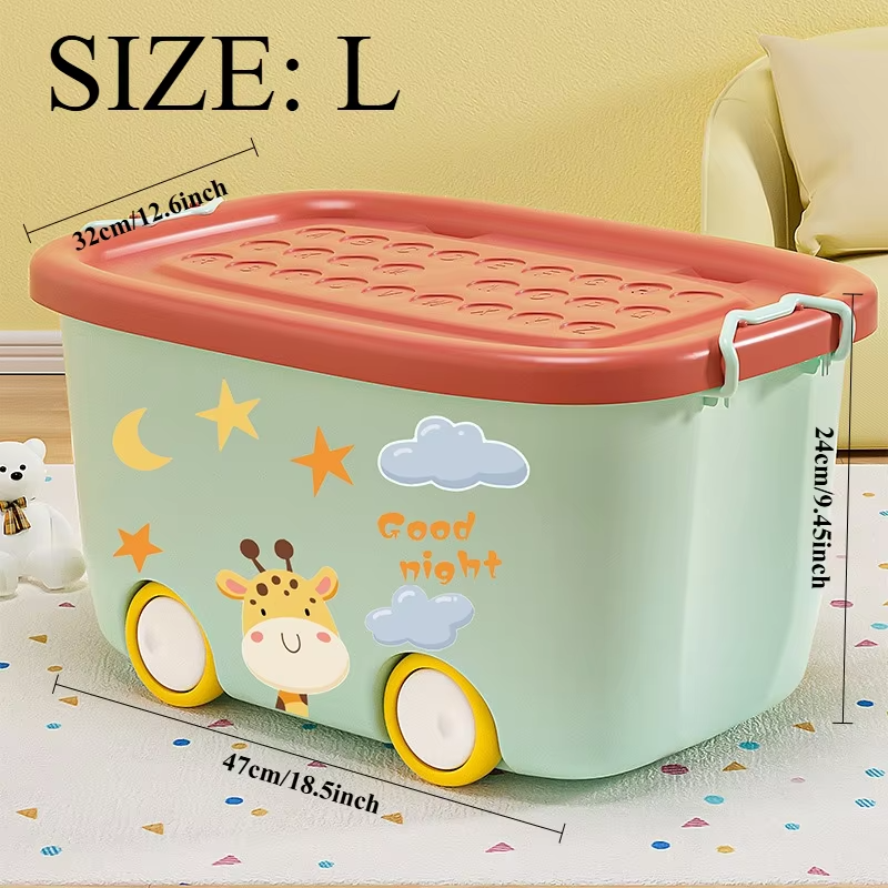 Large Cartoon Toy Box for Kids with Wheels Heavy Duty Toy Chest for Boys & Girls Storage Organizer Toy Bins for Living Room