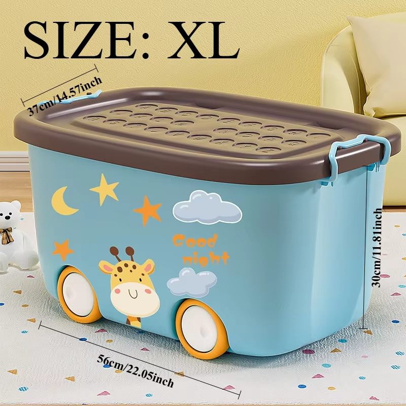 Large Cartoon Toy Box for Kids with Wheels Heavy Duty Toy Chest for Boys & Girls Storage Organizer Toy Bins for Living Room