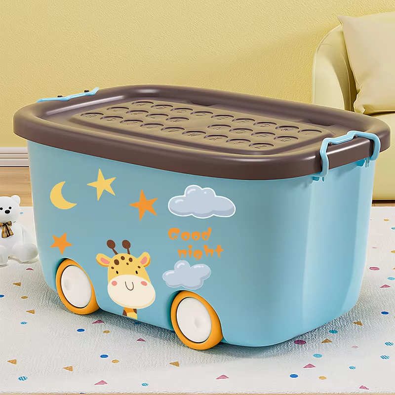 Large Cartoon Toy Box for Kids with Wheels Heavy Duty Toy Chest for Boys & Girls Storage Organizer Toy Bins for Living Room