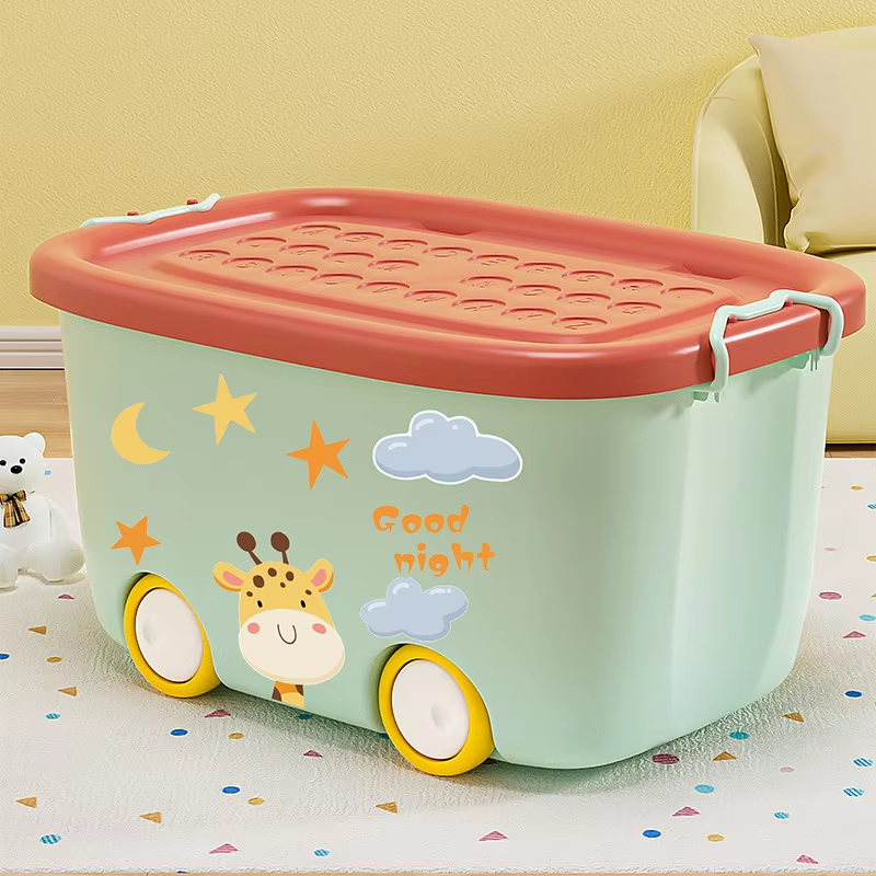 Large Cartoon Toy Box for Kids with Wheels Heavy Duty Toy Chest for Boys & Girls Storage Organizer Toy Bins for Living Room