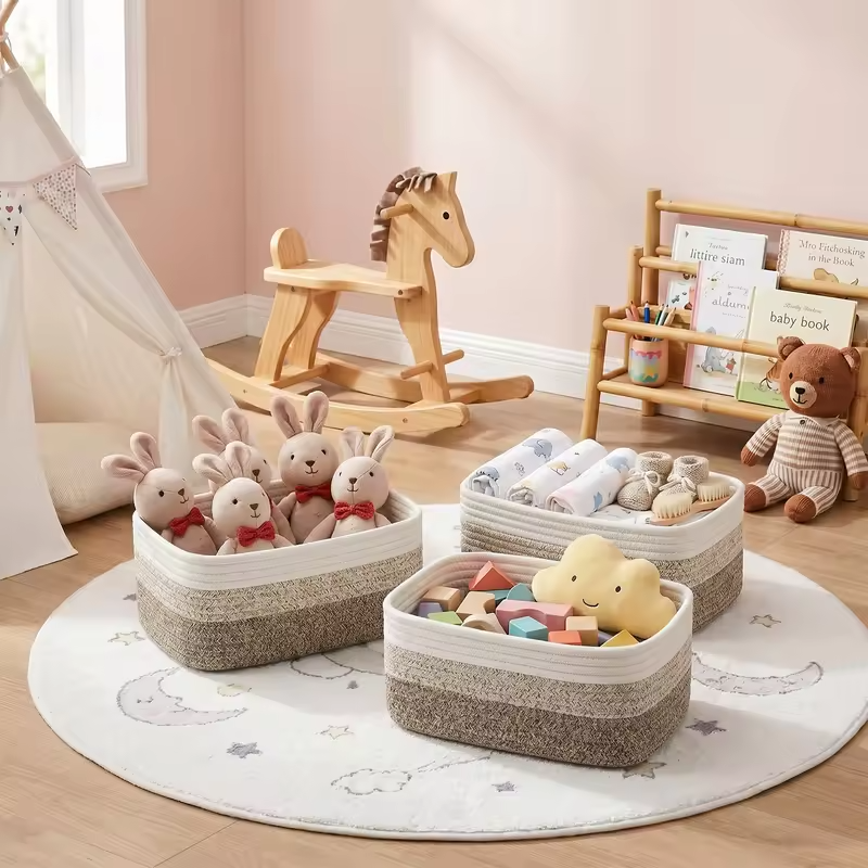 3/6 Pack Cotton Rope Woven Storage Baskets, Rectangular Shelf Organizer Bins For Closet Bathroom Nursery Toys Makeup, 11.8 x 7.5 in