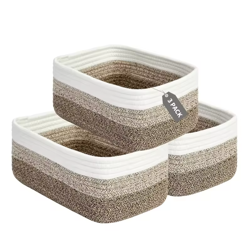 3/6 Pack Cotton Rope Woven Storage Baskets, Rectangular Shelf Organizer Bins For Closet Bathroom Nursery Toys Makeup, 11.8 x 7.5 in