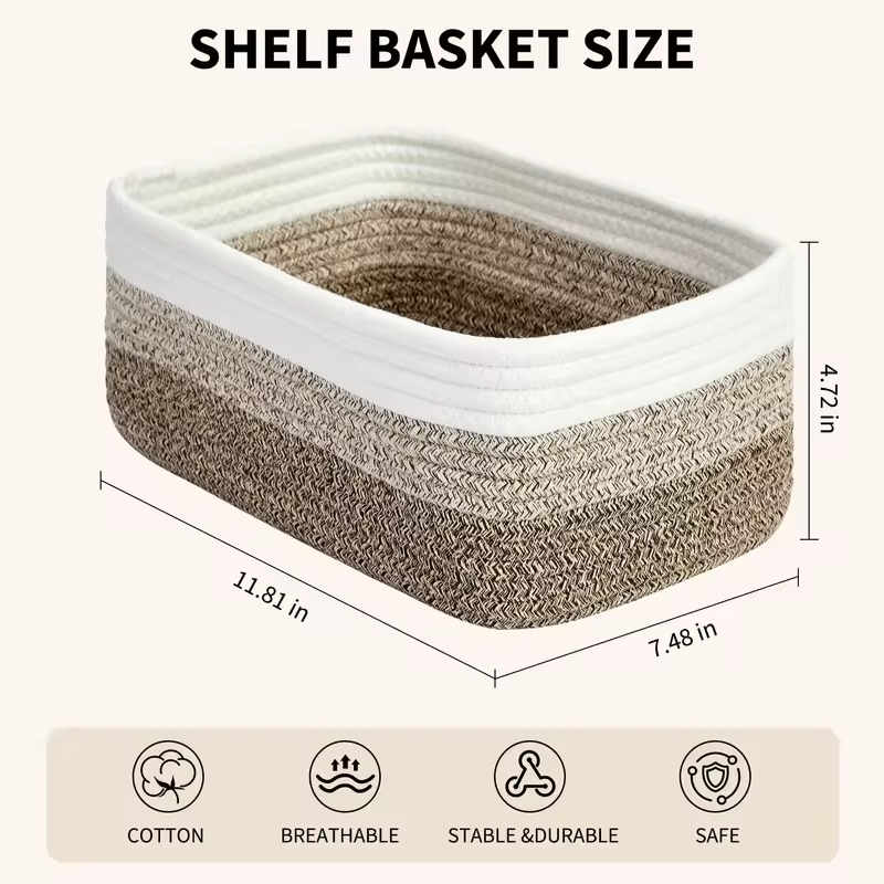 3/6 Pack Cotton Rope Woven Storage Baskets, Rectangular Shelf Organizer Bins For Closet Bathroom Nursery Toys Makeup, 11.8 x 7.5 in