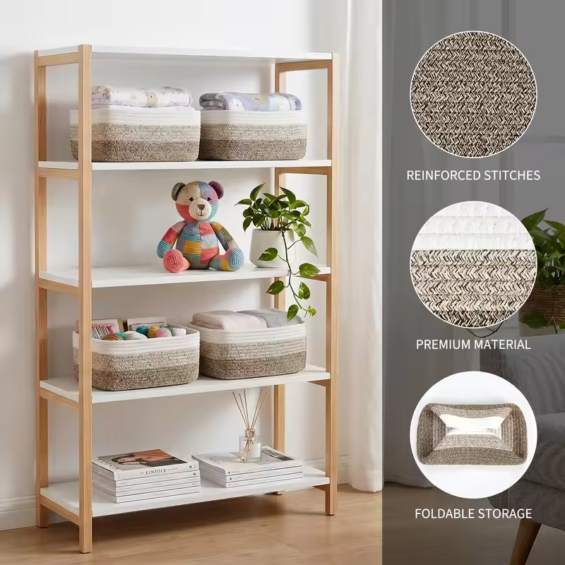 3/6 Pack Cotton Rope Woven Storage Baskets, Rectangular Shelf Organizer Bins For Closet Bathroom Nursery Toys Makeup, 11.8 x 7.5 in
