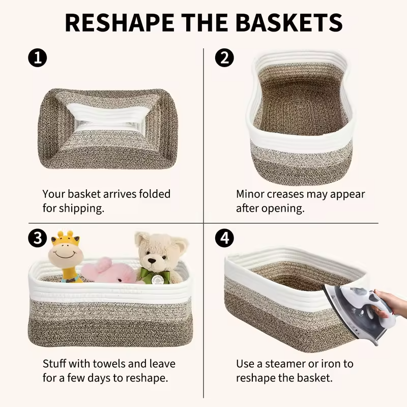 3/6 Pack Cotton Rope Woven Storage Baskets, Rectangular Shelf Organizer Bins For Closet Bathroom Nursery Toys Makeup, 11.8 x 7.5 in