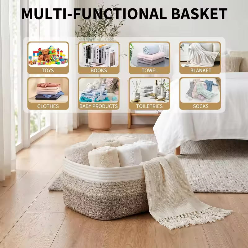 3/6 Pack Cotton Rope Woven Storage Baskets, Rectangular Shelf Organizer Bins For Closet Bathroom Nursery Toys Makeup, 11.8 x 7.5 in