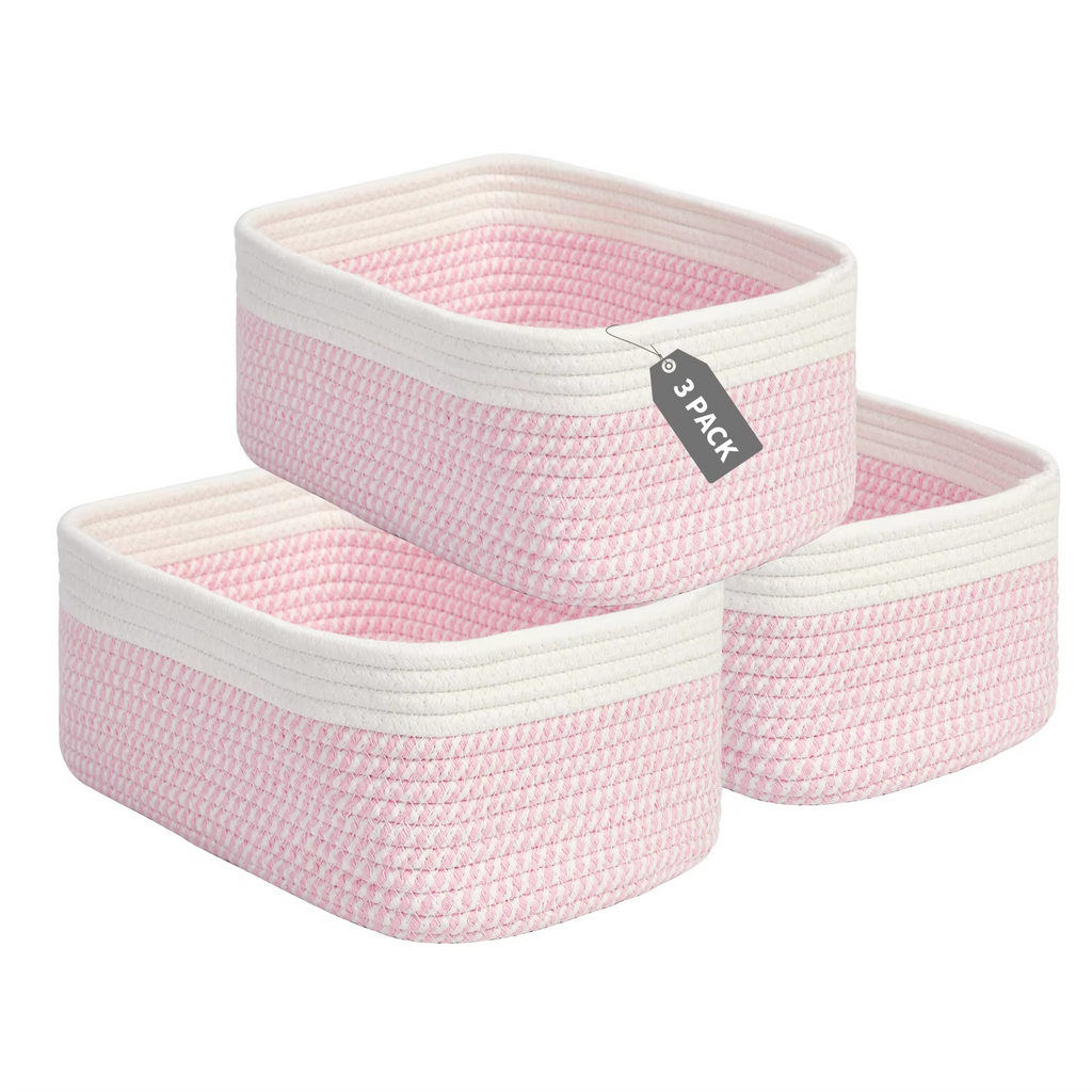 3/6 Pack Cotton Rope Woven Storage Baskets, Rectangular Shelf Organizer Bins For Closet Bathroom Nursery Toys Makeup, 11.8 x 7.5 in