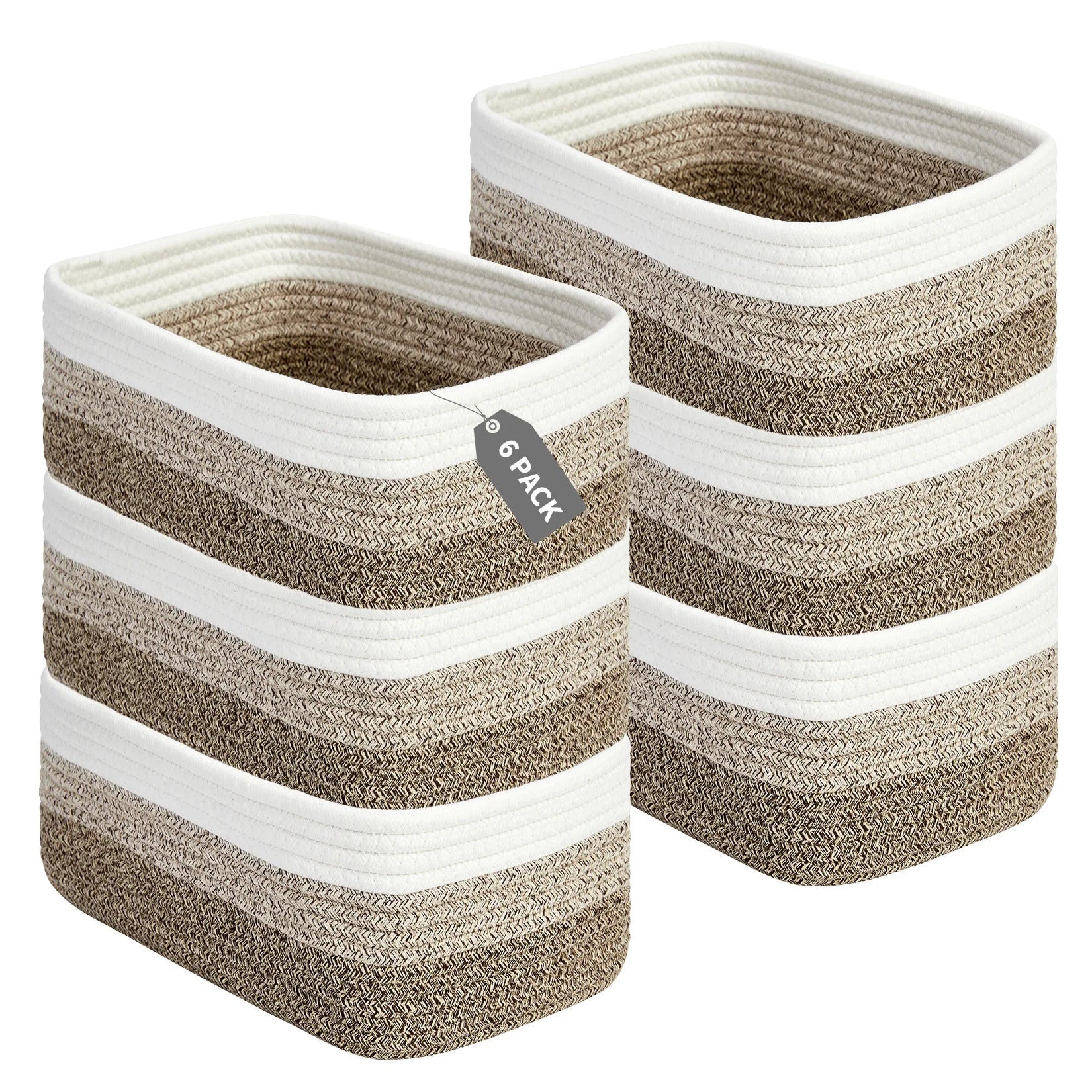 3/6 Pack Cotton Rope Woven Storage Baskets, Rectangular Shelf Organizer Bins For Closet Bathroom Nursery Toys Makeup, 11.8 x 7.5 in