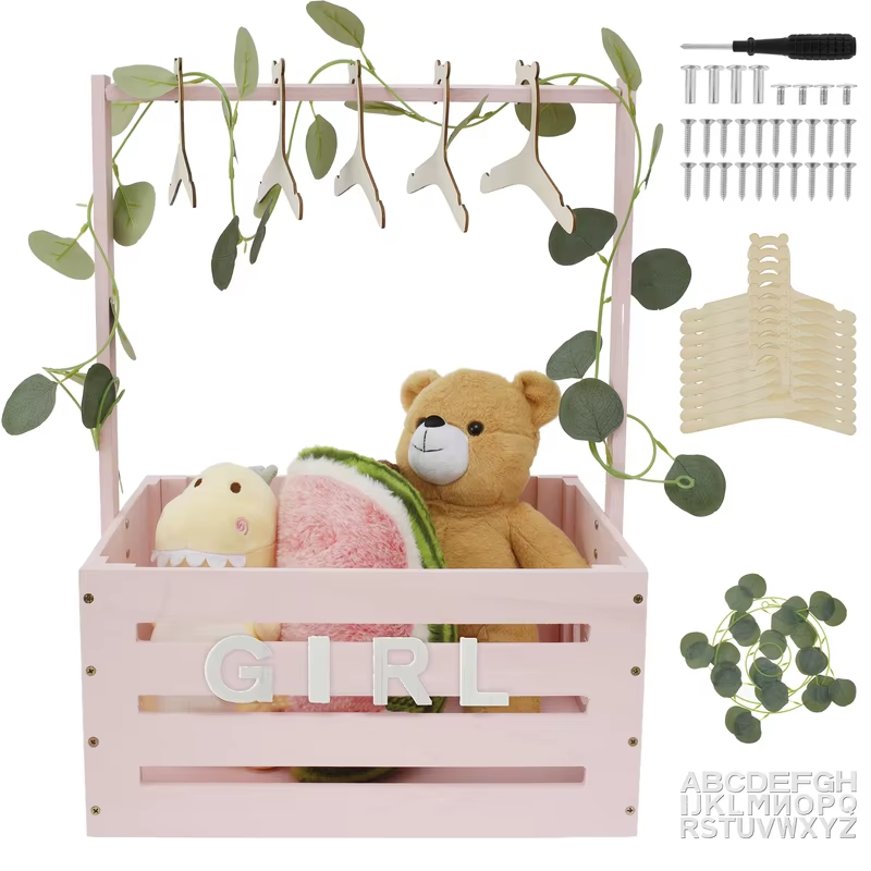 Wooden Baby Shower Crate Closet Baby Basket with Handle Baby Storage Crate Hamper Baby Shower Wooden Gift Crate for New Parent