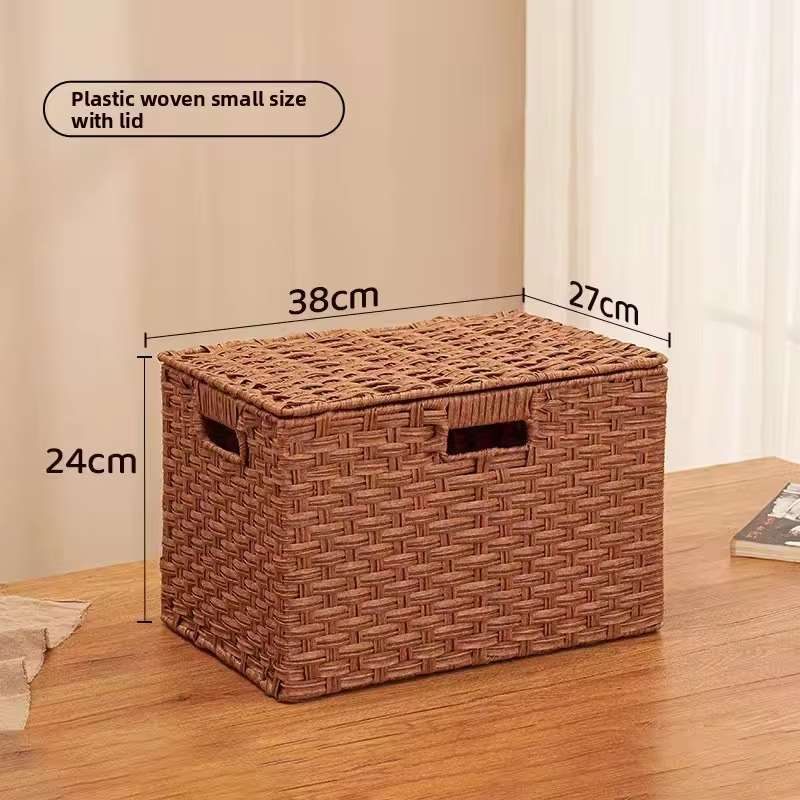 Covered Woven Storage Basket Multi Functional Organizer Box with Handle for Bedroom Living Room Household Storage Organizador