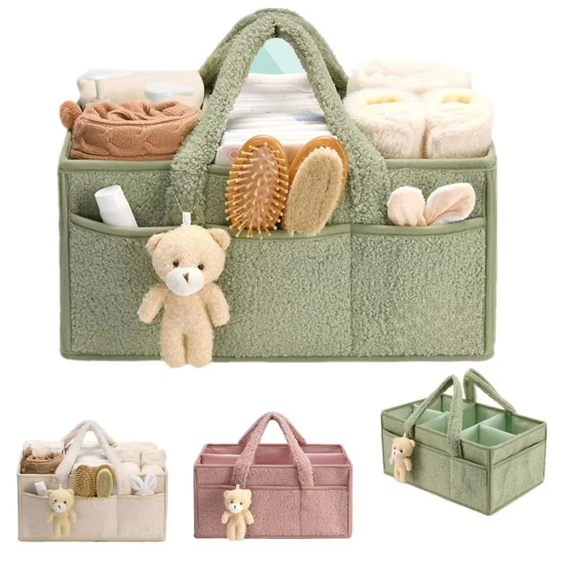 Baby Diaper Caddy Organizer Plush with Teddy Bear for Changing Table, Diaper Stackers & Caddies, Diaper Bag Storage Basket