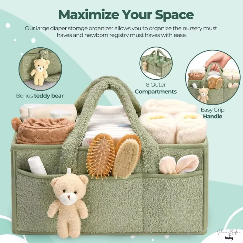 Baby Diaper Caddy Organizer Plush with Teddy Bear for Changing Table, Diaper Stackers & Caddies, Diaper Bag Storage Basket