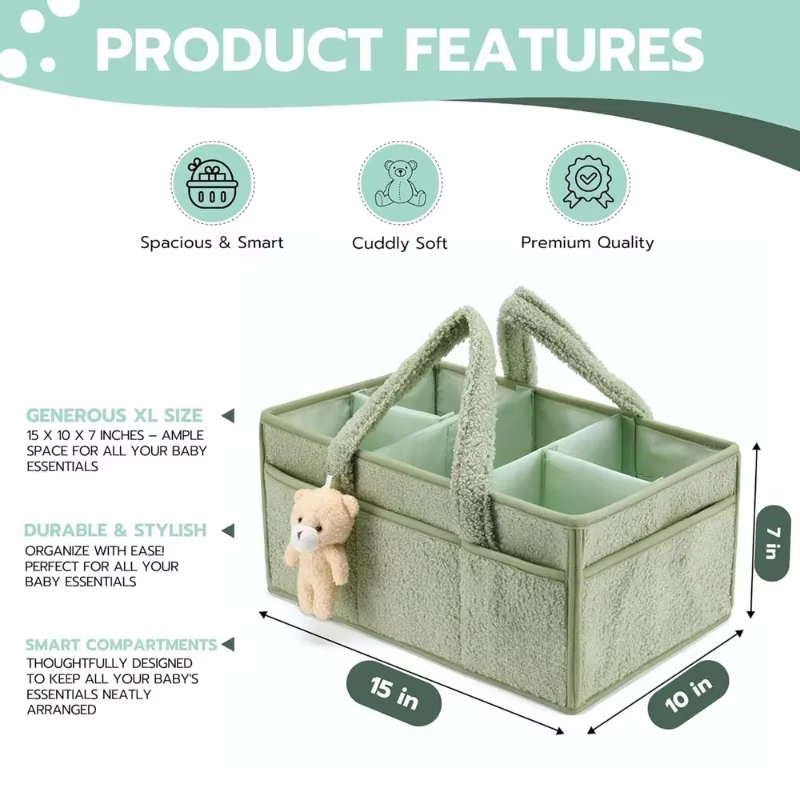Baby Diaper Caddy Organizer Plush with Teddy Bear for Changing Table, Diaper Stackers & Caddies, Diaper Bag Storage Basket