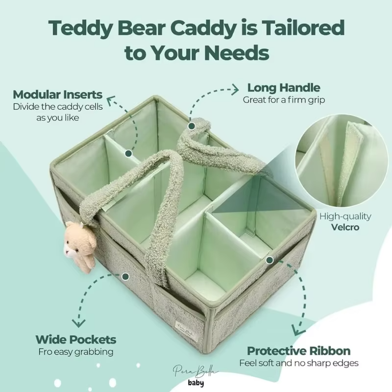 Baby Diaper Caddy Organizer Plush with Teddy Bear for Changing Table, Diaper Stackers & Caddies, Diaper Bag Storage Basket