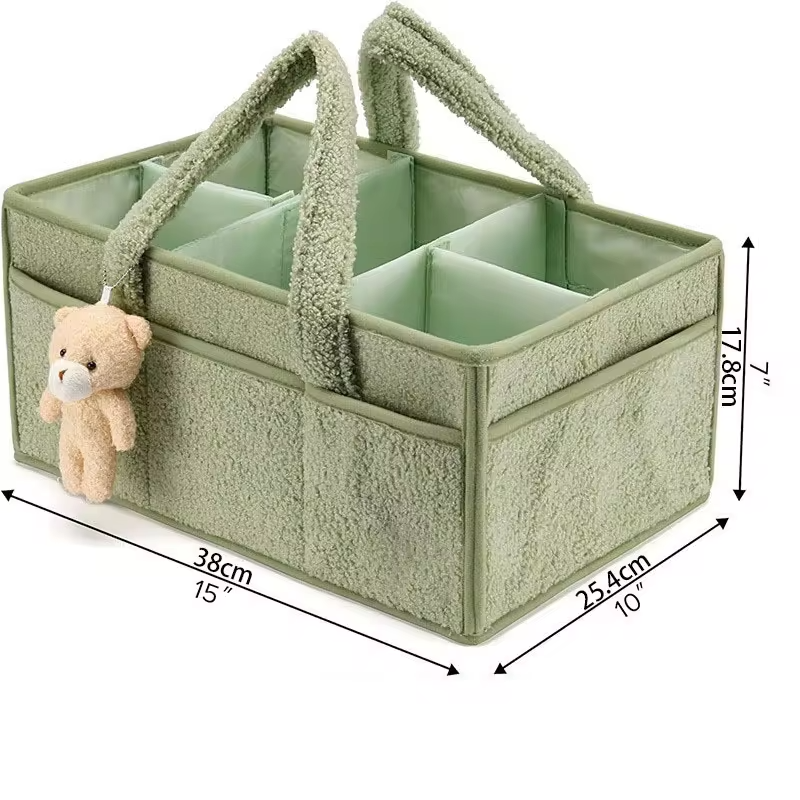 Baby Diaper Caddy Organizer Plush with Teddy Bear for Changing Table, Diaper Stackers & Caddies, Diaper Bag Storage Basket