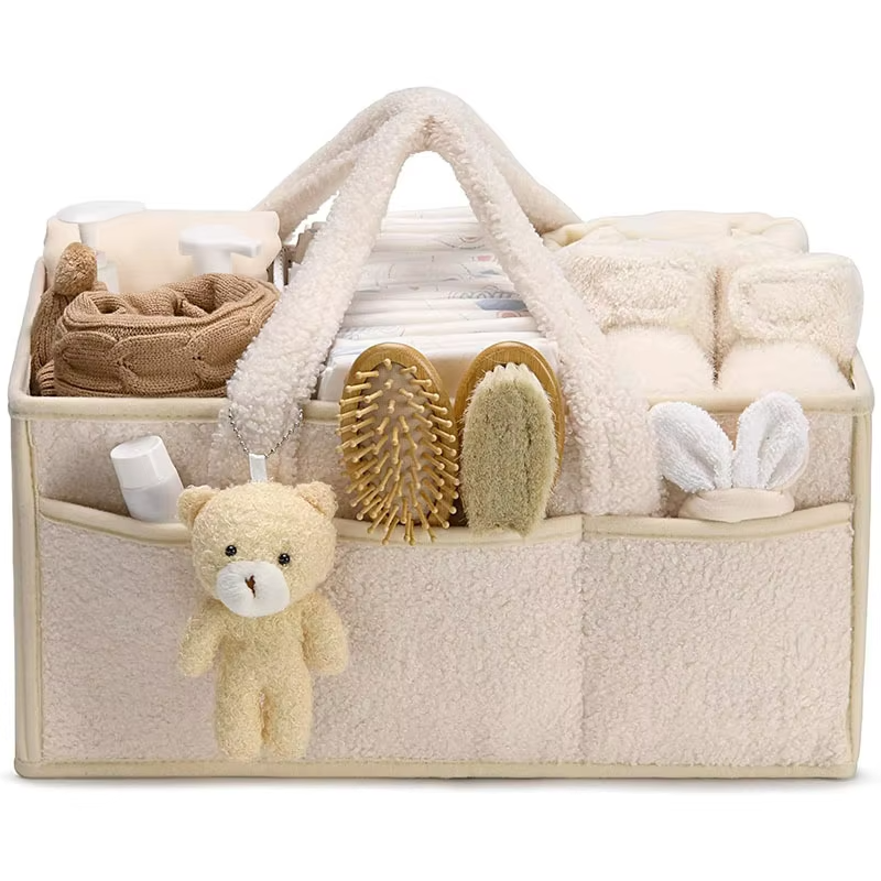 Baby Diaper Caddy Organizer Plush with Teddy Bear for Changing Table, Diaper Stackers & Caddies, Diaper Bag Storage Basket