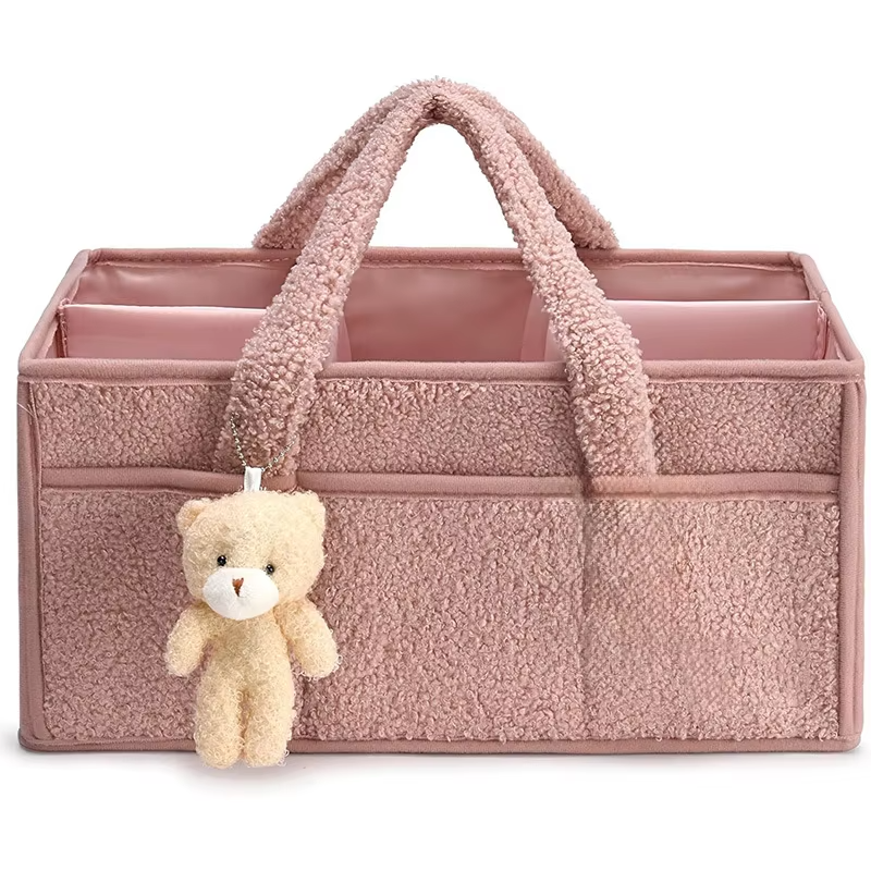 Baby Diaper Caddy Organizer Plush with Teddy Bear for Changing Table, Diaper Stackers & Caddies, Diaper Bag Storage Basket