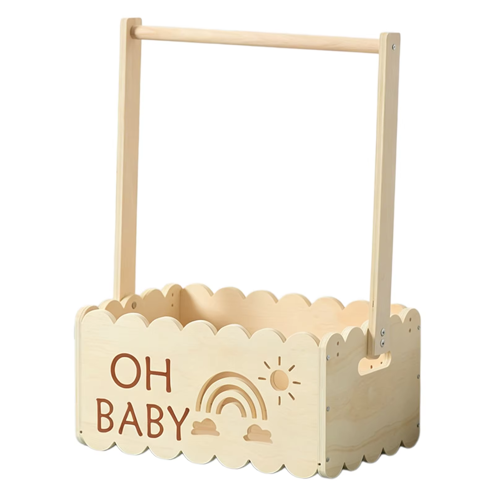 Wooden Baby Shower Crate Basket with Hangers Nursery Storage Box Easy To Install Universal for Newborn New Parents Welcome Gifts
