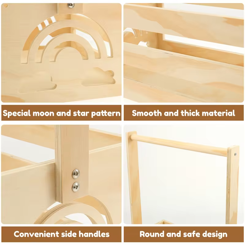 Wood Baby Shower Storage Basket Large Capacity Toy Storage Basket with Handle and Hanger Multipurpose Gift Basket for Boys Girls