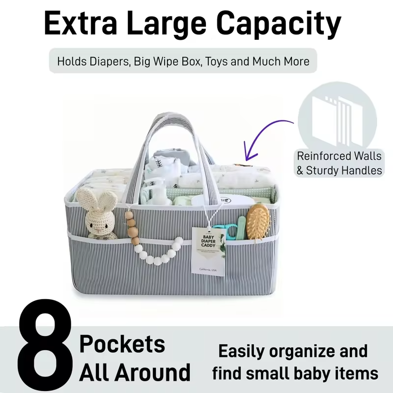 Baby Diaper Caddy Organizer, Stylish Storage Basket for Newborn Essentials and Diaper Station,Baby Shower and Registry Must-Have