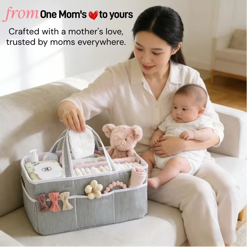 Baby Diaper Caddy Organizer, Stylish Storage Basket for Newborn Essentials and Diaper Station,Baby Shower and Registry Must-Have