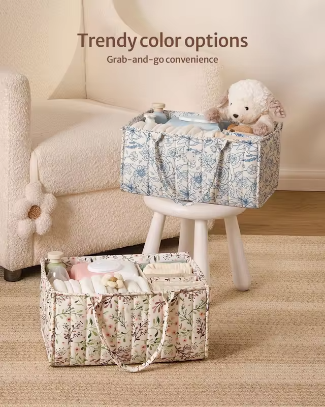 QB Multi-compartment Portable Mommy Bag Storage Bag Floral Mother and Baby Bag Diaper Baby Storage Bag