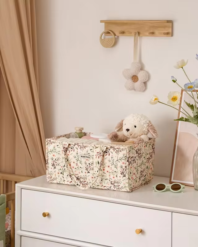 QB Multi-compartment Portable Mommy Bag Storage Bag Floral Mother and Baby Bag Diaper Baby Storage Bag