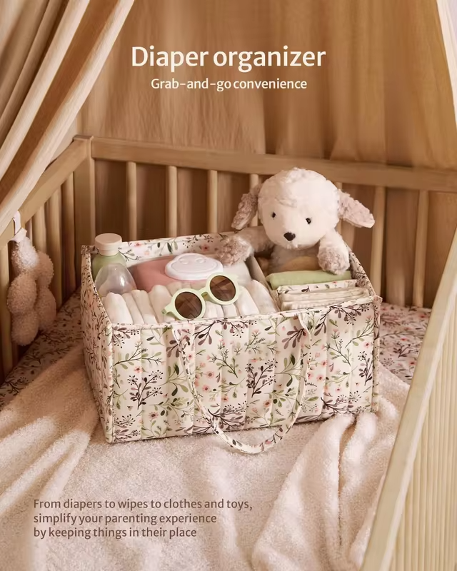 QB Multi-compartment Portable Mommy Bag Storage Bag Floral Mother and Baby Bag Diaper Baby Storage Bag