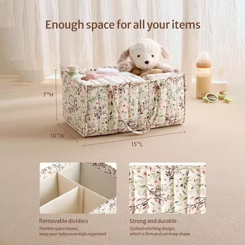 QB Multi-compartment Portable Mommy Bag Storage Bag Floral Mother and Baby Bag Diaper Baby Storage Bag